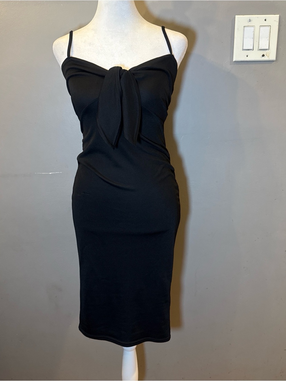 Boohoo Black Tie-Front Midi Bodycon Dress